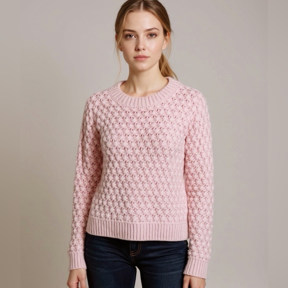 LOFT Light Whisper Pink Textured Wool Blend Crew Neck Sweater Size Small